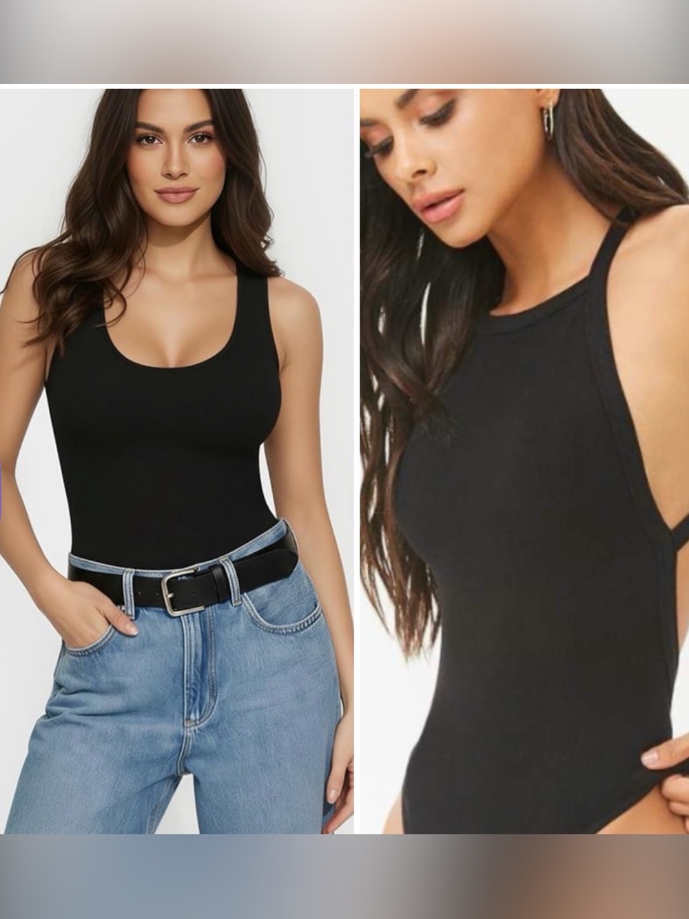 Set Of 2 for $7! Forever 21 Black Bodysuit Small Scoop Neck & Cross Open Back